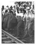 Arthur Curtiss James driving the final spike at Bieber on the NCE 1931